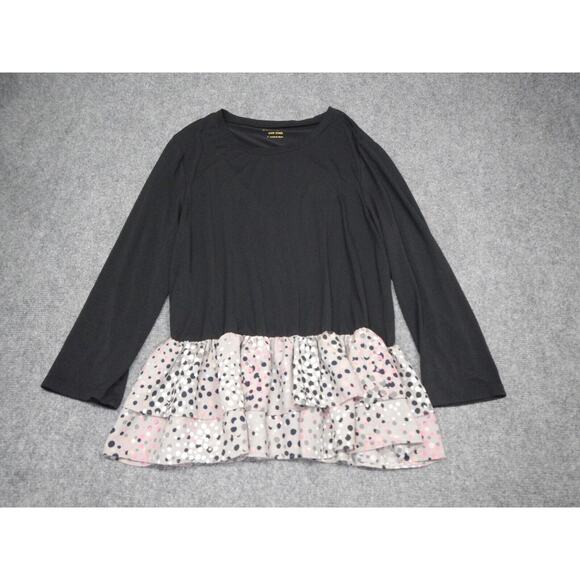 Kate Spade Tunic Blouse Top Women's Large Black w/ Tiered Polka Dot Ruffled Hem‎ - Picture 1 of 7